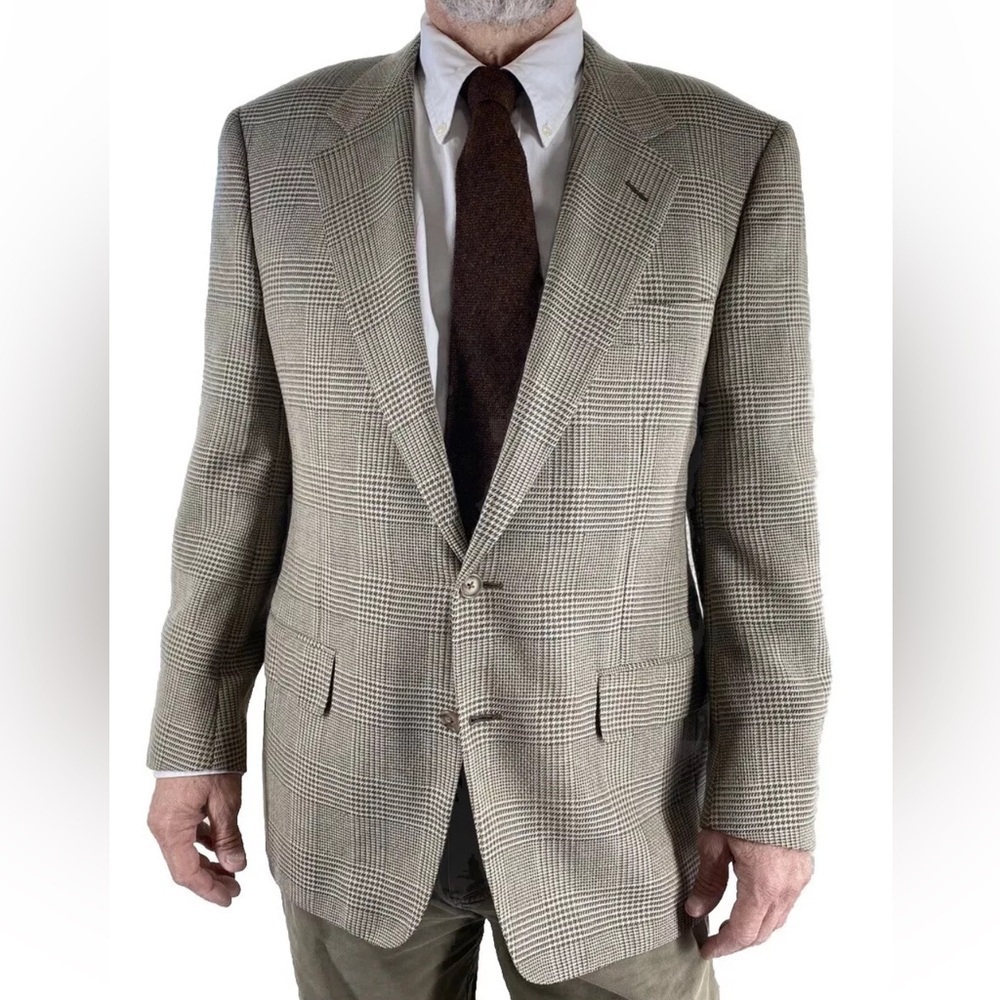 Corneliani Sport Coat Tag Sz 50 (US ~ 40) Chest 42 Glen Plaid 2-Button Wool Silk
